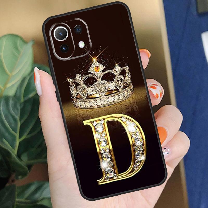 Letter Monogram Gold Marble Case For Xiaomi 15 14 Ultra 13T 14T 15T Pro 17 Pro Max POCO X7 X5 X6 F5 F6 F7 F8 Pro Coque