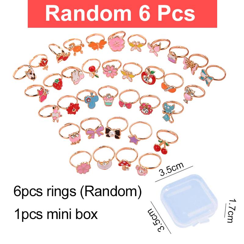 

6/9/12/36 шт. Милые регулируемые кольца Детские девочки Ролевые игры Игрушки для макияжа Мультяшные хрустальные украшения Сплав Эмалированные кольца с животными