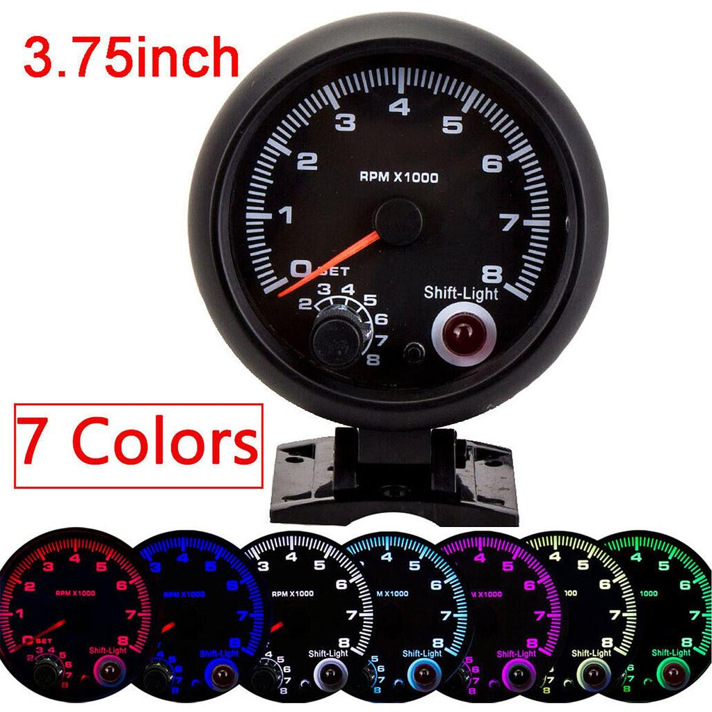 Drehzahlmesser RPM 7 Farben LED-Licht Tacho 95mm Benziner Auto LKW Boot Zeiger Drehzahlmesser 0-8000RPM Universal Schwarz