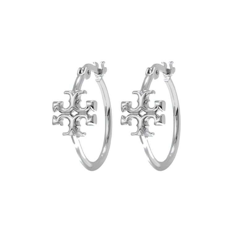 Tory Burch Double T Logo Hoop Small Earrings Women earrings brass 138067-020 Silver,F