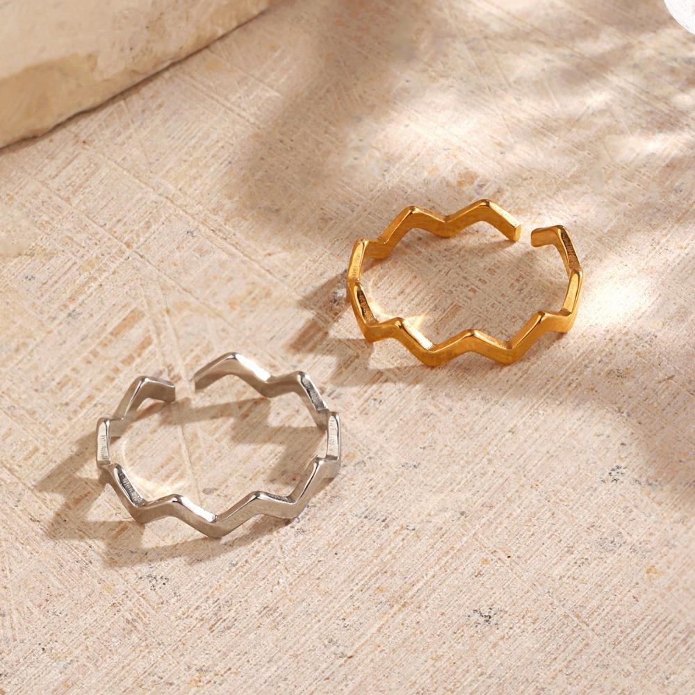Minimalist Stainless Steel Geometric Lines Wave-shaped Opening Rings for Women Fashion Stackable Finger Jewelry Accessories Gift