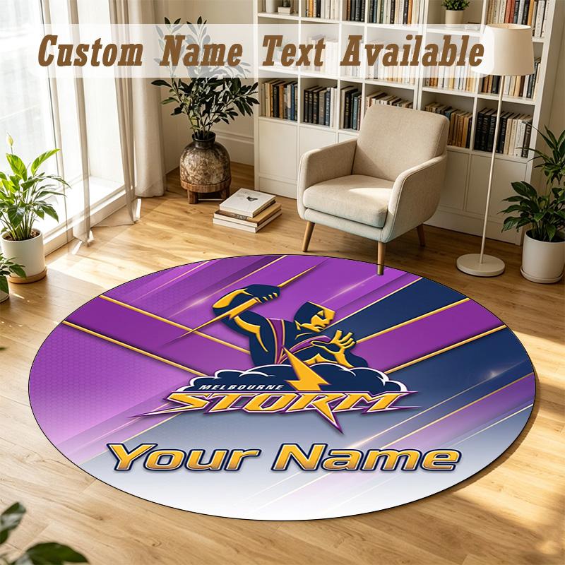 Round Rug Custom NameMelbourne Storm Pattern Non Slip Carpet Home Floor Decor