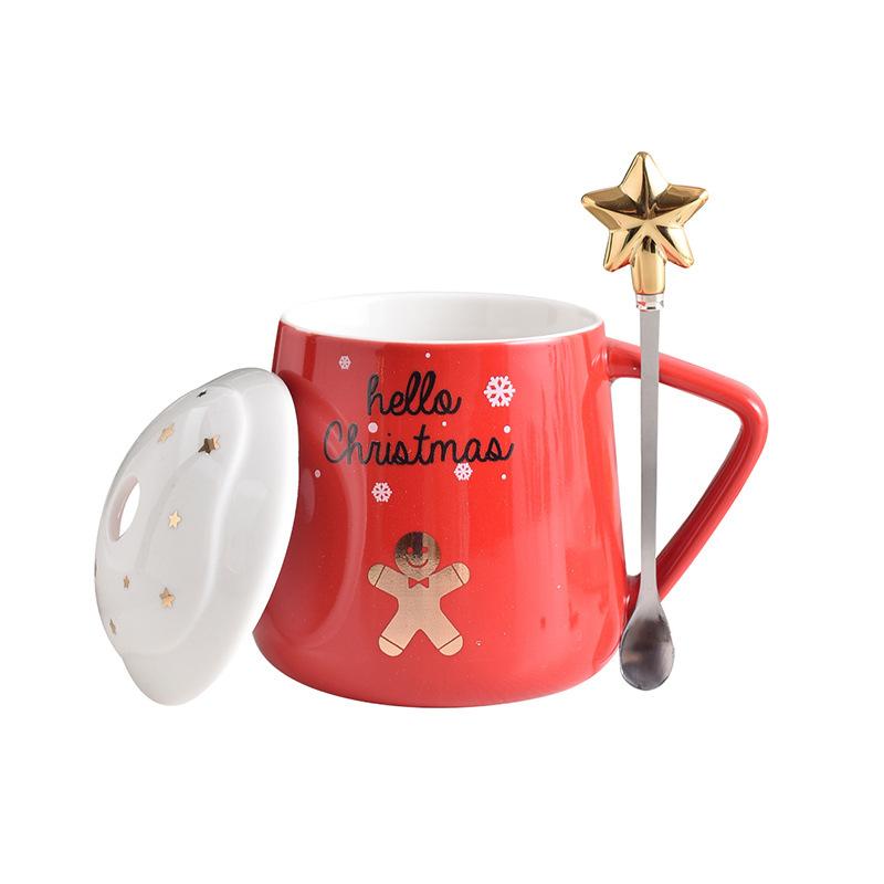 Creative Christmas Gift Mug Ceramic Cup Nordic Couple Water Cup Coffee Cup with Lid Spoon Breakfast Cup