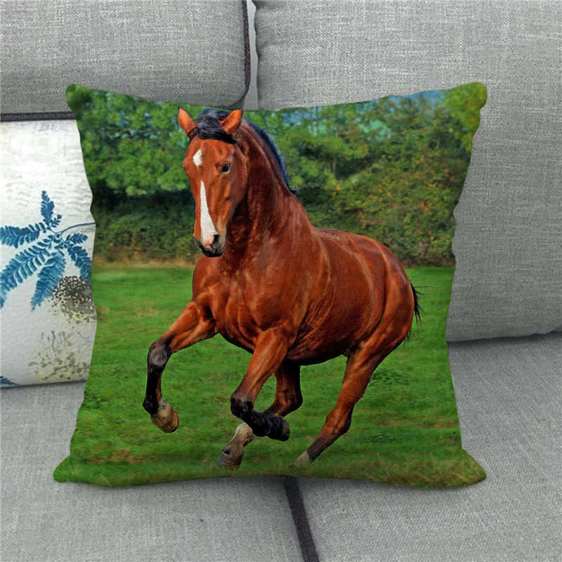Wild Horses Galloping On The Grassland Digital Printing Short Plush Pillow Covers For Car Sofa Office Cushion Cover Home Goods