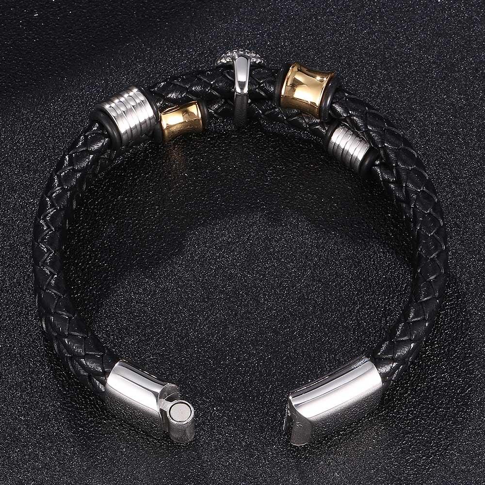 Men Jewelry Black Braided Leather Bracelets Men Stainless Steel Leahter Bracelets Cool Skull Bracelets Men Bracelet