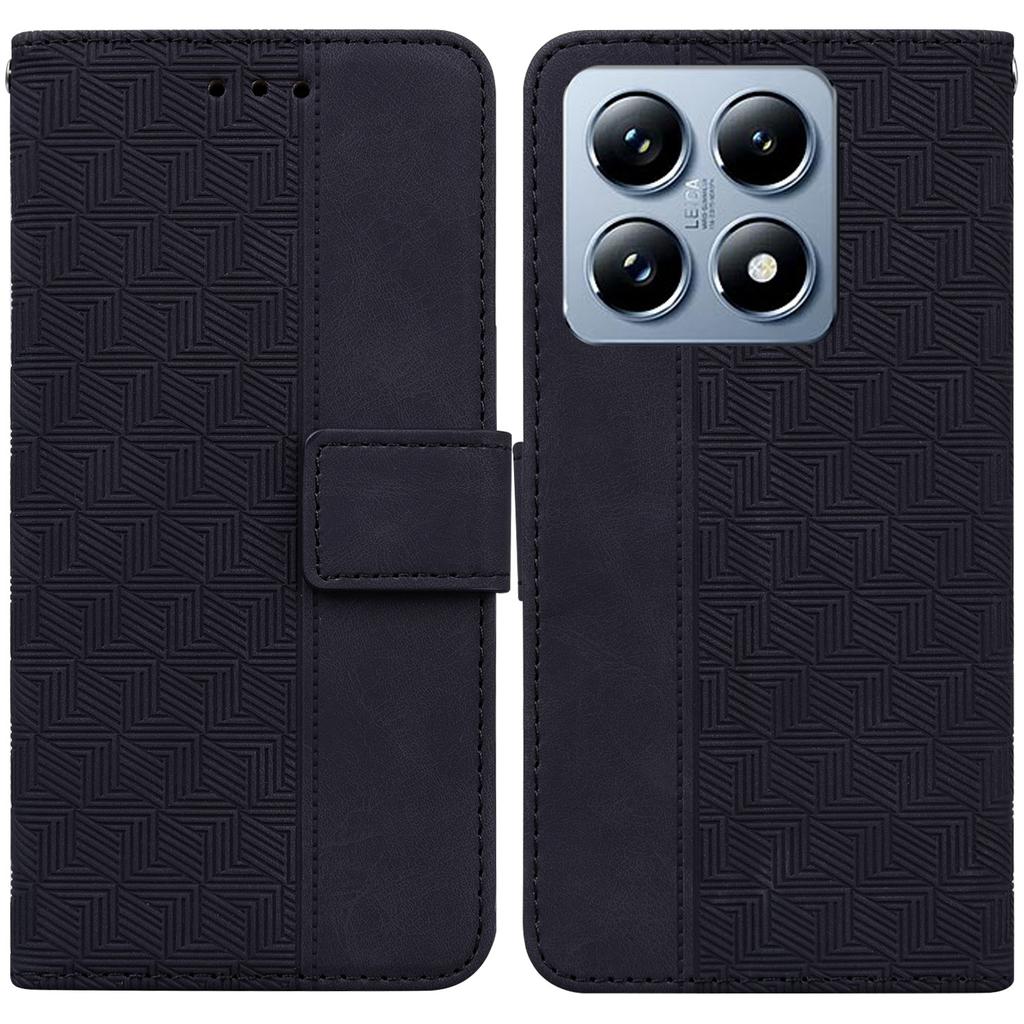 For Xiaomi 14T Pro Case Geometry Pattern Leather Wallet Phone Cover with Wrist Strap