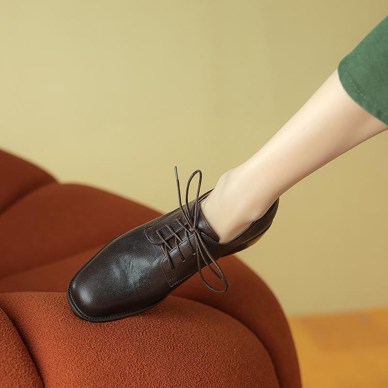 Basic Women Pumps Round Toe Mature Genuine Leather Office Lady Shoes Woman Lace-Up Thick Heels 2024 Spring Summer New Boots