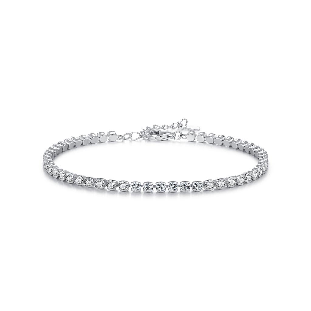 Bracciale Tennis Scintillante in Argento Sterling 925 con Zirconia Cubica Rotonda Placcato Platino per Donne Gioielli Raffinati Regalo