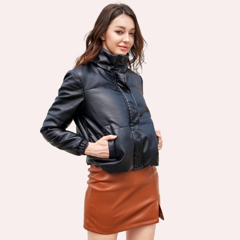 Autumn and Winter Short Faux Leather Women's Coat Thickened Cotton-padded Fashion Commuter Bread Suit