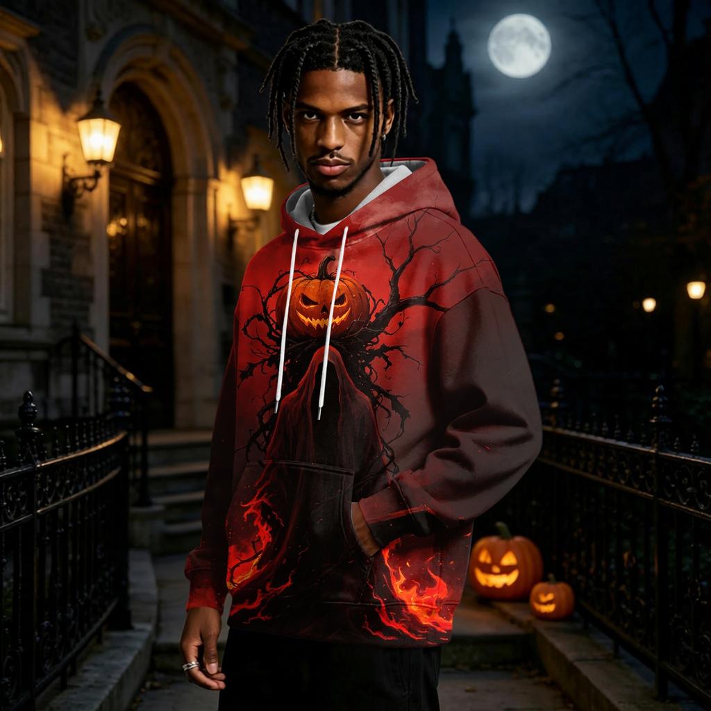 Men's Halloween Print Pullover Hoodie Long Sleeve Sweatshirt