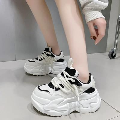 Fashion White Platform Women's Sneakers 2024 Autumn Lace-Up Thick Bottom Sports Shoes Woman Pu Leather Breathable Walking Shoes Female