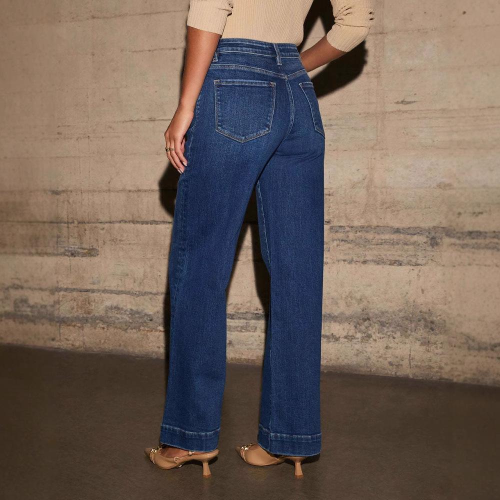 High Waisted Straight Leg Jeans Women's Spring Wide Leg Retro Pants