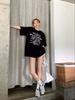 Schwarzes locker sitzendes Damen-T-Shirt mit kurzen Ärmeln im koreanischen Stil aus reiner Baumwolle