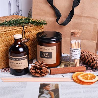 Scented Candle Glass Bottle Old-fashioned Extended Pole Match Wood Stem Creative High-end Bamboo Gift Box Fragrance Set