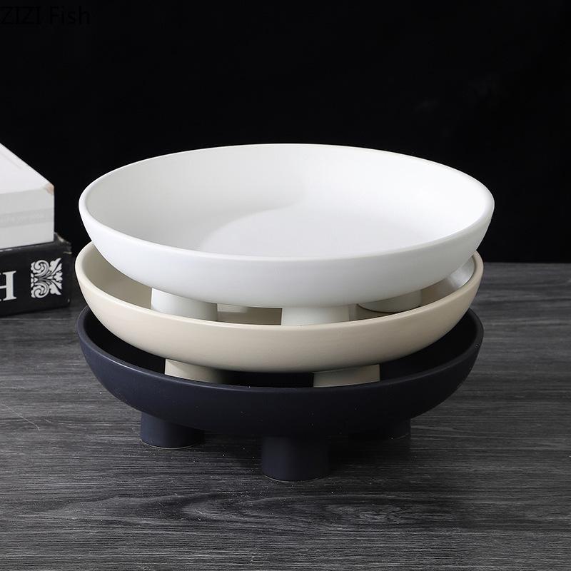 Creative Round Fruit Bowl Snack Dessert Plate Fruits Plate Ceramic Storage Tray Living Room Coffee Table Household Fruit Tray