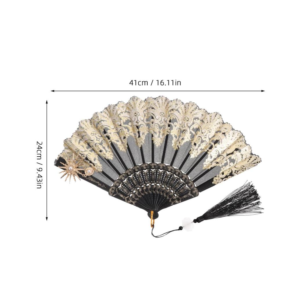 HOMSFOU Vintage Folding Fan with Tassel - Handheld Folding Fan, Vintage Design, for Women, Perfect for Summer Parties and Stage Props