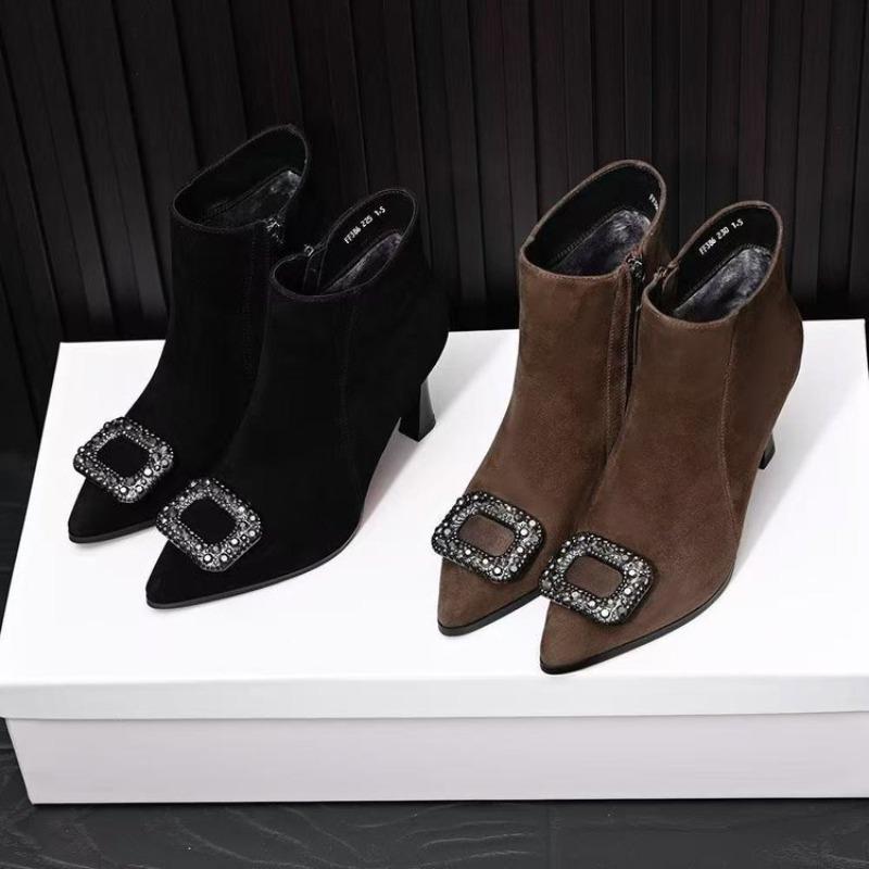 New High Heels, Women's Shoes, Rhinestone Ankle Boots, Square-toed Thin-heeled Ankle Boots
