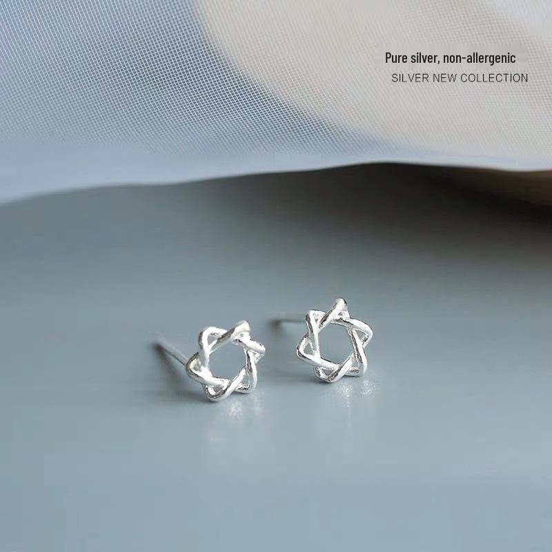 Beixi S925 Sterling Silver Mini Six-Pointed Star Stud Earrings for Women - Elegant and Simple.