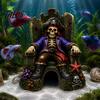 Figurinha Decorativa de Crânio de Resina Trono de Esqueleto Pirata Ornamento para Aquário, Caverna Esconderijo para Tanque de Peixes para Decorações Pequenas Peixes, Rei Realista