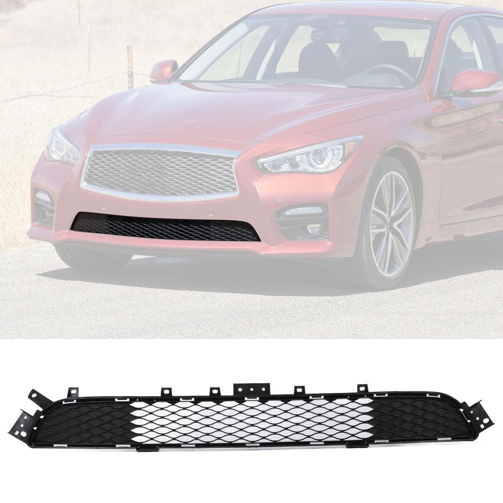 Front Bumper Lower Grille 622544HB4A Glossy Black Sporty Fog Light Cover Grill for Q50 Sport 2014 To