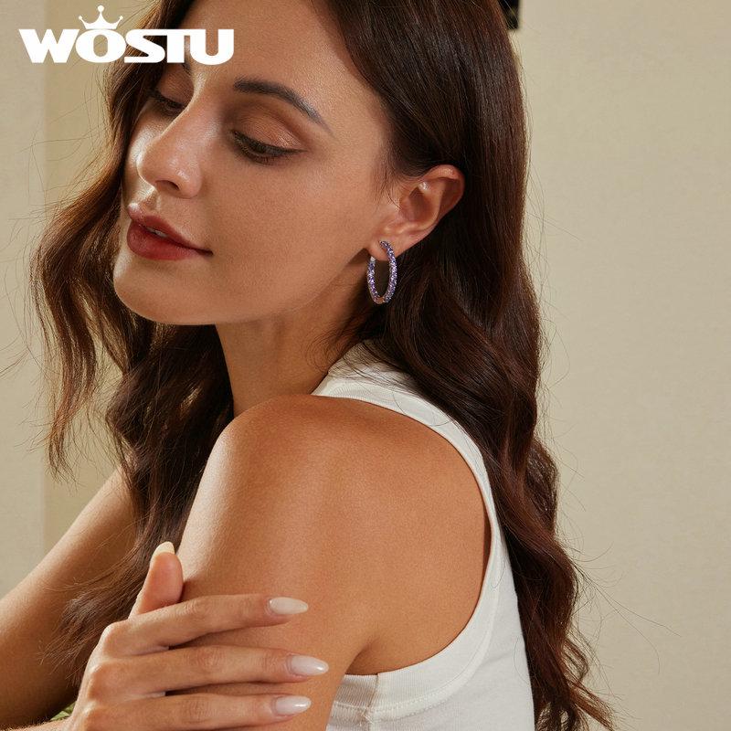 WOSTU Kruhové náušnice Velké kulaté kruhové náušnice Dainty Halo CZ Dámské náušnice