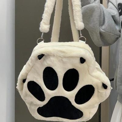 New Backpacks Fashion School Girl School Bag Cute Cat Paw Bag Plush Backpack Girl's Backpack High Quality Leisure Beige Backpack