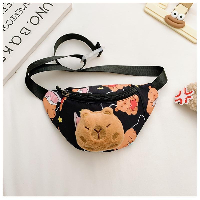 

Fashion Cartoon Capybara Kid s Waist Bag Large Capacity Chest Bag with Plush Doll Unisex Girls Shoulder Bag Boy Waist Packs
