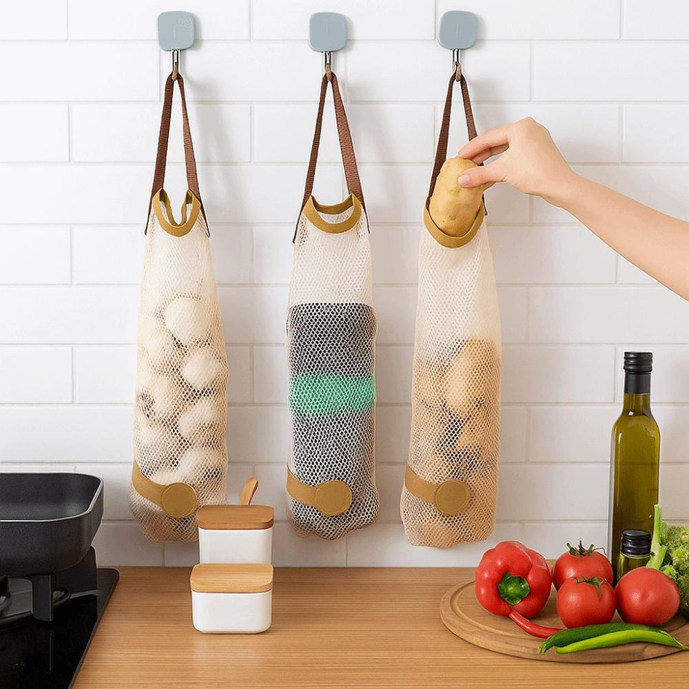 5Pcs Hangable Mesh Hanging Bags Large Capacity Garbage Bag Holder Onion Potato Storage Bag  Bedroom