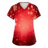 Women's V-Neck Scrub Top with Christmas Print Short Sleeve Pocket Side Slit Caregiver Uniform