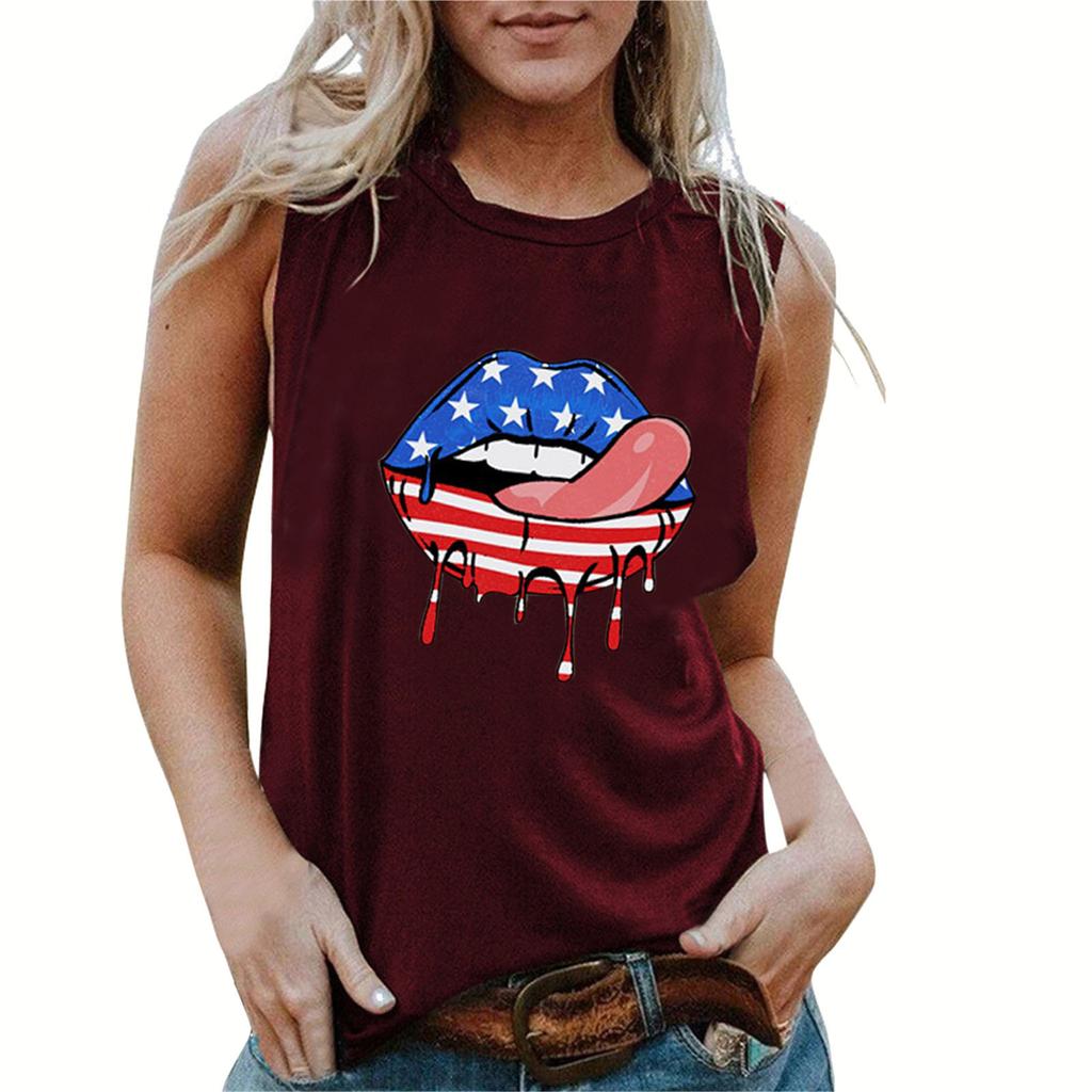 Amazon Wish Clothing Women's Vest Independent Station Summer Fashion American Flag Independence Day Collection
