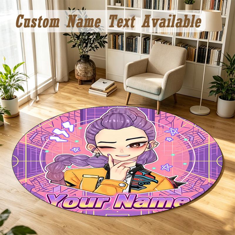 Round Rug Custom NameKpop Demon Hunters Pattern Non Slip Carpet Home Floor Decor