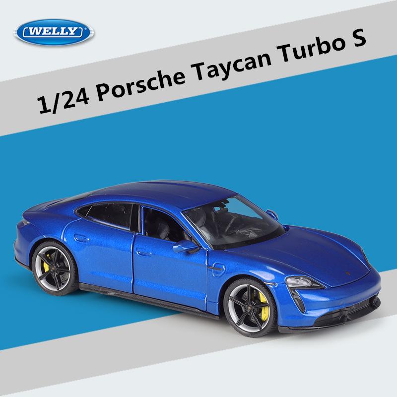 Welly 1/24 Porsche Taycan Turbo S Alloy Car Model Diecasts Metal Toy Sports Car Model High Simulation Collection Childrens Gifts