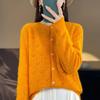 Cardigan in maglia di lana con scollo rotondo e jacquard, da donna, primavera e autunno, giacca in maglia cava larga