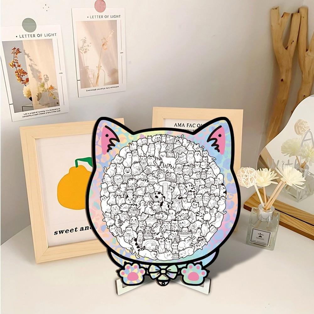 135-piece Morandi-colored Cat-shaped Puzzle Macaron Color with Cat Silhouette Frame Cut Cat Pieces Cat Puzzle Ornaments