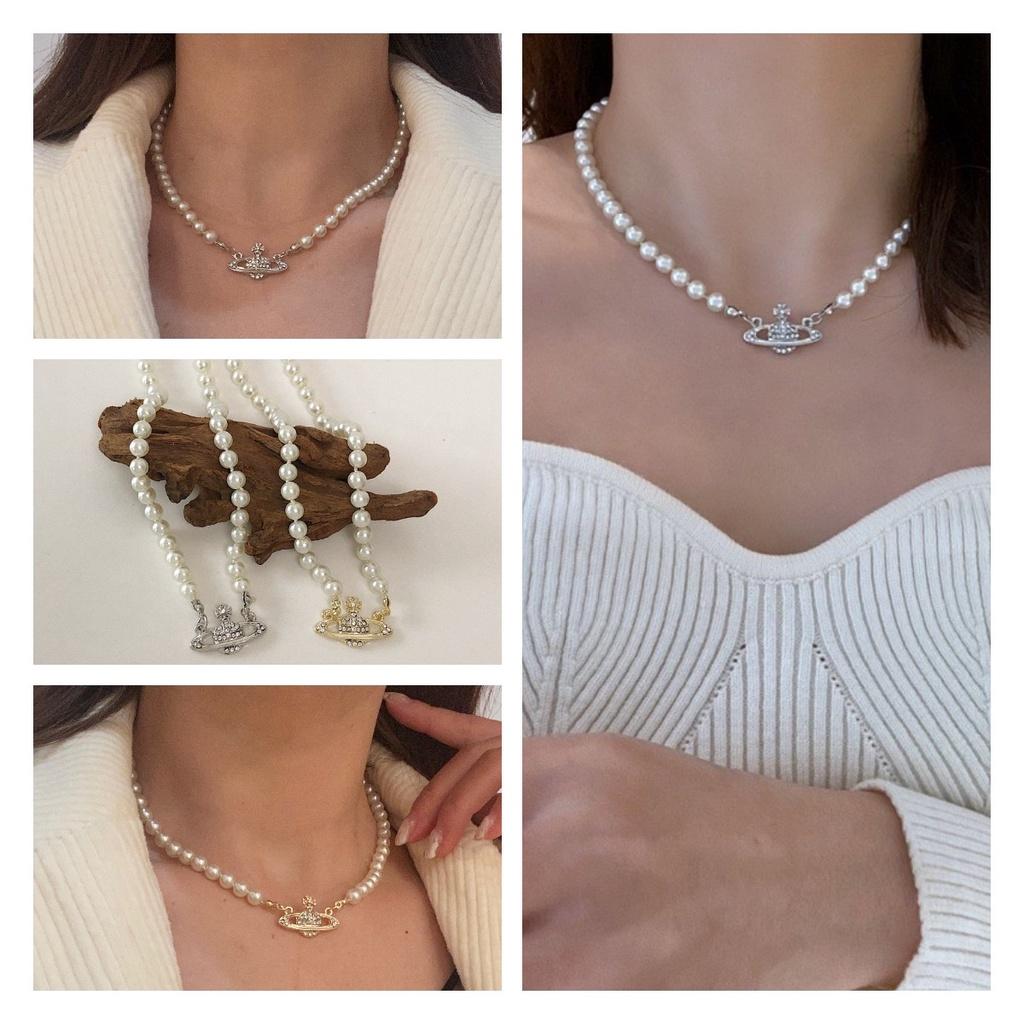 Pearl Saturn Vintage Clavicle Chain Necklace Pendant Jewelry Accessory Girl Gift