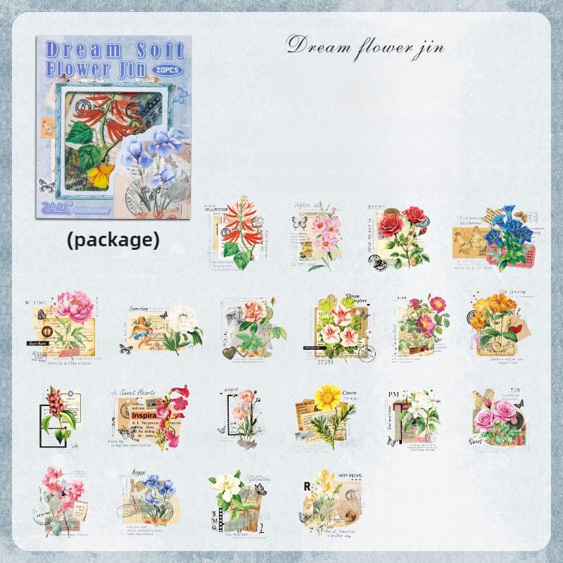 20sheets Floral Mushroom Leaves Sticker PET Stickers DIY Collage Supplies Creative Decor Scrapbook Stickers Magazine Decoration