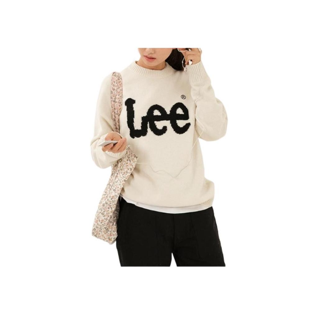 Lee Letter Logo Jacquard Crew Neck Pullover Casual Sweater Unisex sweater White LUT006379203158A04819