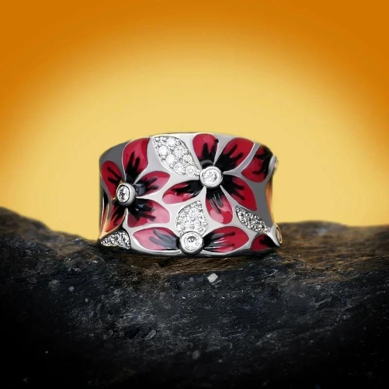 Ethnic Style Classical Rings for Women Silver Color Flower Metal Inlaid White Stones Ring Wedding Jewelry