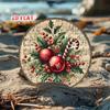 Vintage Christmas Metal Tin Sign Round Wall Art Rustic Holiday Decor
