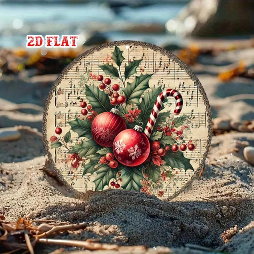 Vintage Christmas Metal Tin Sign Round Wall Art Rustic Holiday Decor