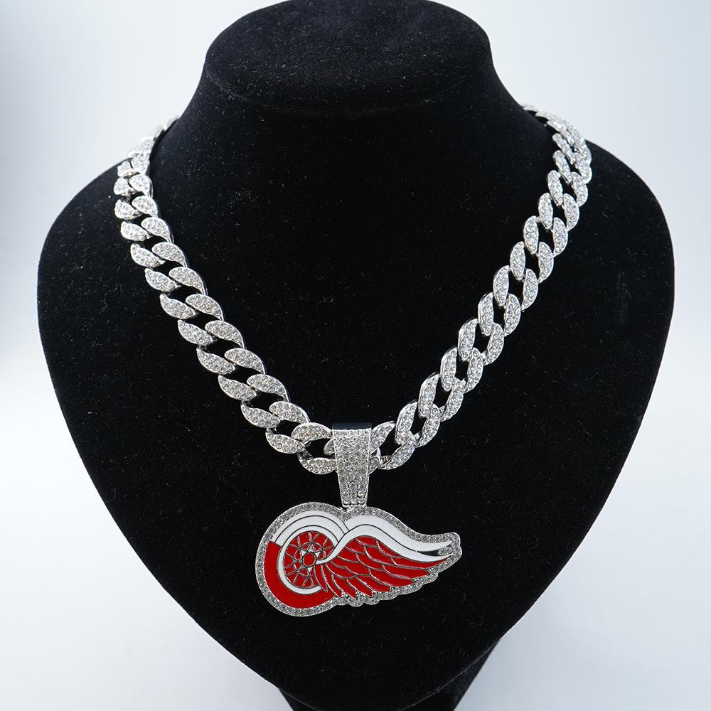European and American Hip-hop Style Detroit Red Wings Drip Alloy Pendant Necklace