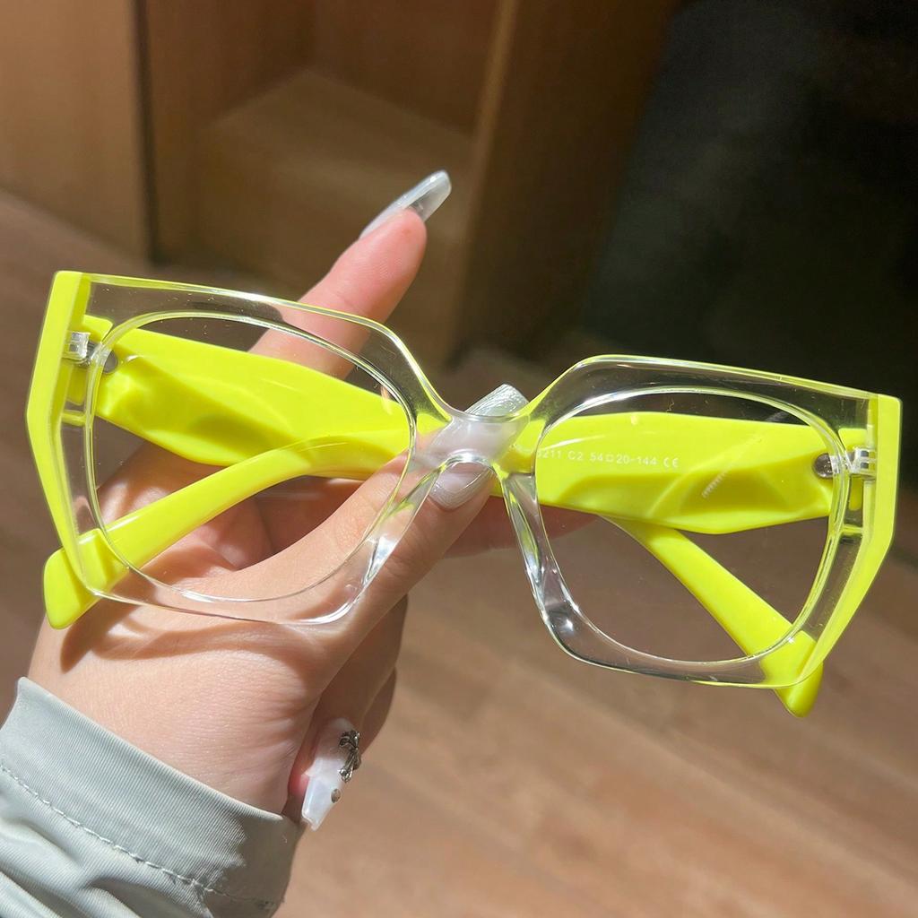 1Pc Women's Fashionable Plain Glasses New Style Elegant Large Frame Personality Patchwork Leopard Print Design Trendy Christmas