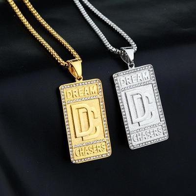 Evropský a americký DC čtvercový diamantový přívěsek retro hip-hopový náhrdelník pro muže a ženy