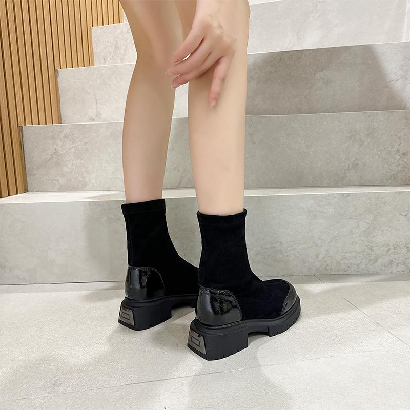 

Новые замшевые повседневные туфли женские на толстой подошве на одном педале высокие женские ботинки тонкие эластичные ботинки женские 33