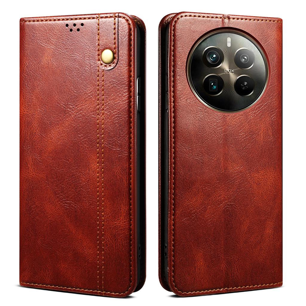 For Realme 12 Pro 5G/12 Pro+ 5G Case Waxy Crazy Horse Texture Folio Stand Phone Cover