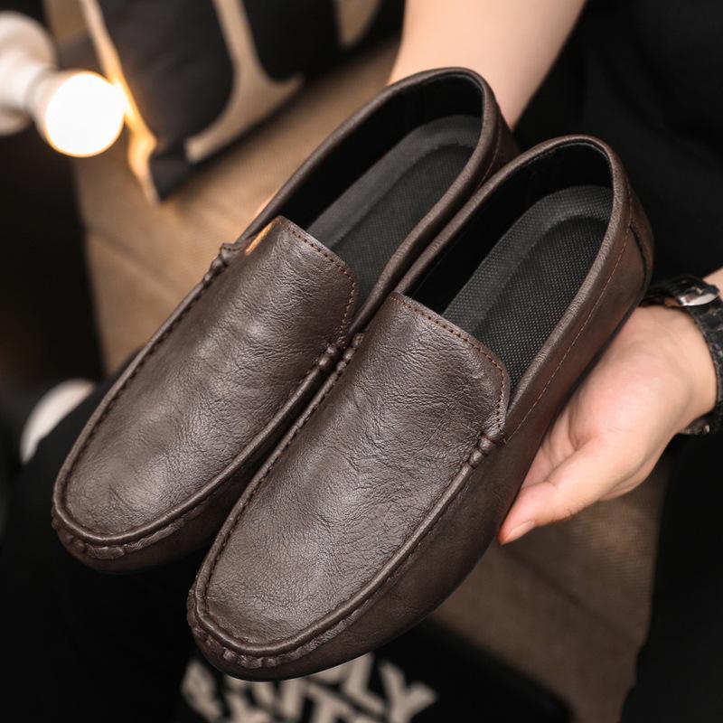 

Весенние и летние мужские туфли с низким верхом, универсальные повседневные туфли, дышащие кожаные туфли, черные рабочие туфли с одной педалью 39
