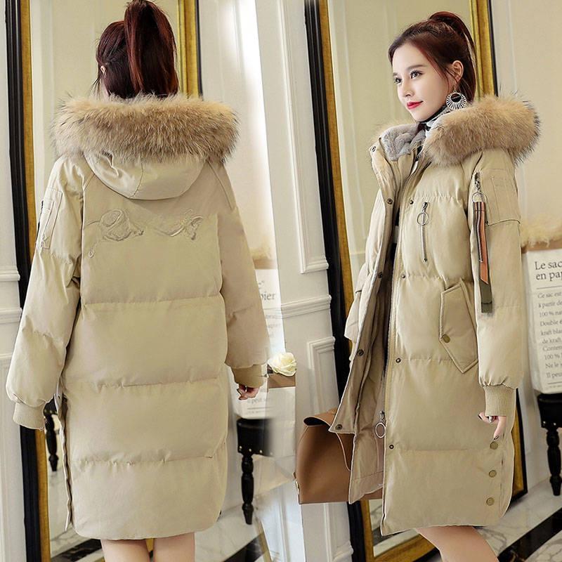 Abbigliamento alla Moda Cappuccio con Pelliccia Zip Lungo Stile Donna Caldo Piumino Cappotto Invernale Parka Cappotto