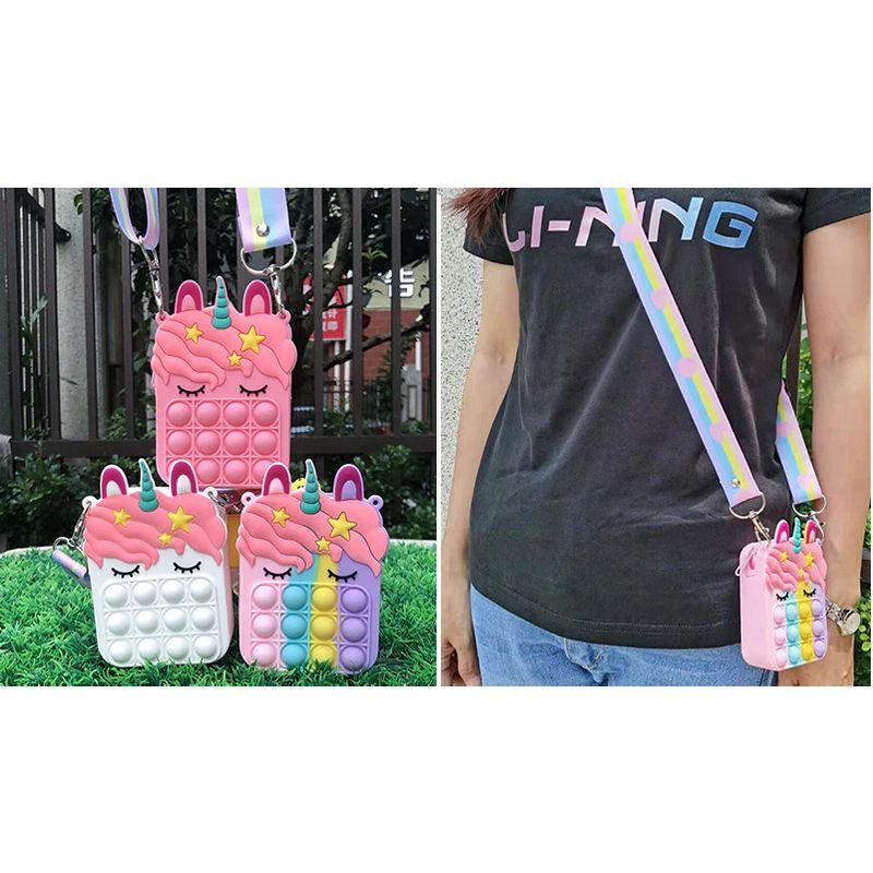 Colorful Rainbow Unicorn Popper Sensory Stationery Storage Bag With Fidget Toy