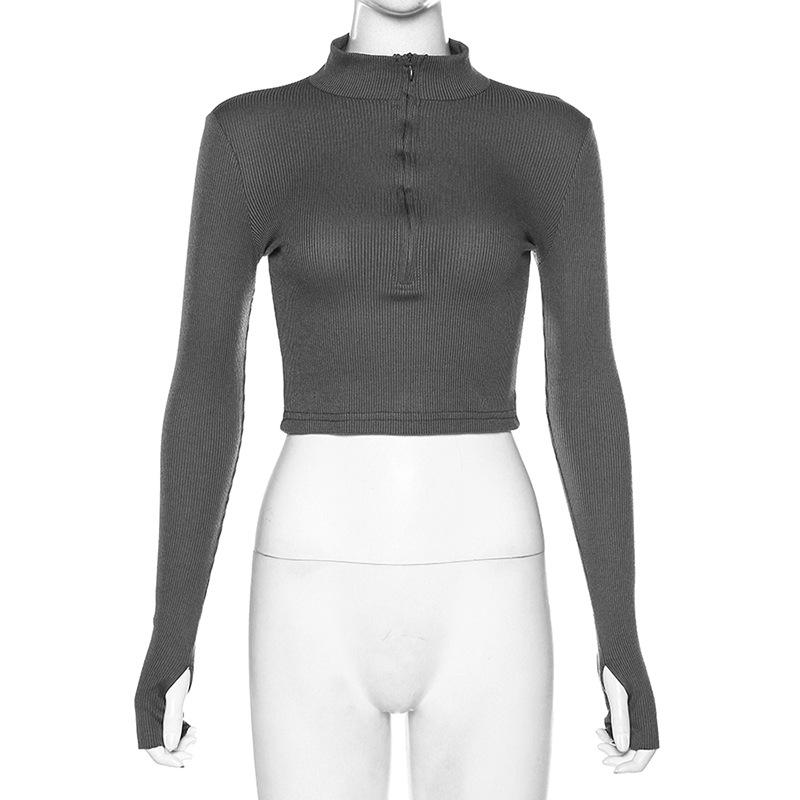 Solid Color Casual T-shirt Women Long Sleeves Turtleneck Crop Tops Sexy Simple Style Party Club Spring Summer New