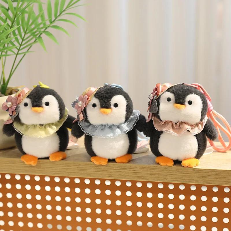 Chubby Penguin Plush Toys Pendant Soft Stuffed Cartoon Flower Hat Penguin Toys Kawaii Keychain Bags Car Decor Nice Present Gift